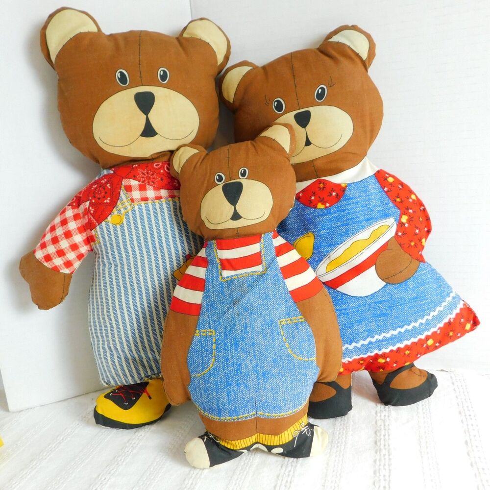 Bear Family Pillow Stuffed Plush Lot of 3, Cut & Sew Fabric 1970 Mr Mrs Vintage - Picture 14 of 14
